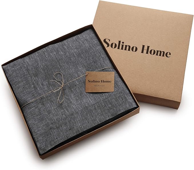 Solino Home Linen Tablecloth 60 x 90 Inch - 100% Pure Linen Charcoal Grey Table Cloth for Rectangular Tables - Athena, Machine Washable Cloth Tablecloth for Winter, Spring