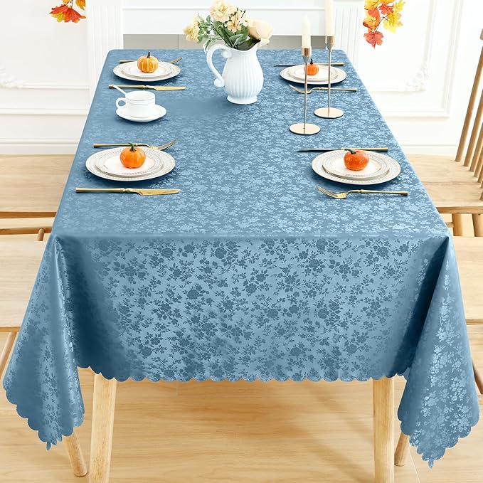 Smiry Rectangle Table Cloth, Waterproof Heavy Duty Vinyl Tablecloths, Wipeable Washable Table Cover for Kitchen and Dining Room (Stone Blue, 52" X 70")