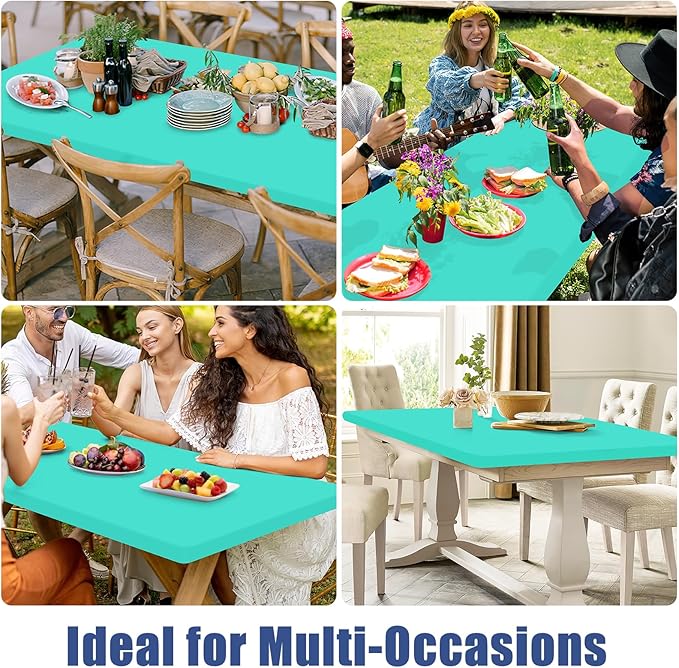 Spandex 4 Foot Rectangle Table Cloth 2 Pack, Elastic Fitted Tablecloths for Picnic, Stretch Washable Patio Table Cover for Outdoor, Camping, Banquet and Parties (Aqua Blue, 30"x48")