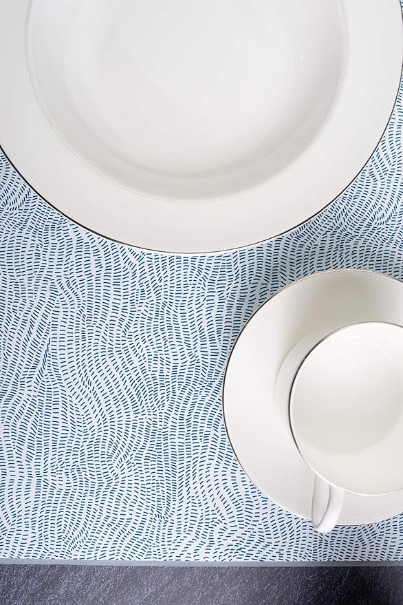 Mintrico placemat for Dining Table Set of 2 Silicone Heat Resistant Non Slip (2, Blue Lines) …