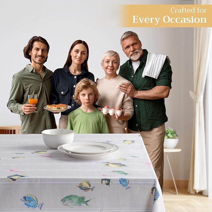 Maison d' Hermine Table Cloth Rectangle Table 100% Cotton 60 x 120 Inches Tablecloth Reusable Decorative for Dining Room Farmhouse Home Valentines Day Decorations Spring Summer - Poisson