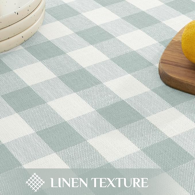 Softalker Checkered Tablecloth Rectangle, Outdoor Linen Cotton Gingham Table Cloth with Tassel, Heavy Duty Wrinkle Free Buffalo Plaid Table Cover for Kitchen Dining Home Party - 55 x 84 Inch, Aqua