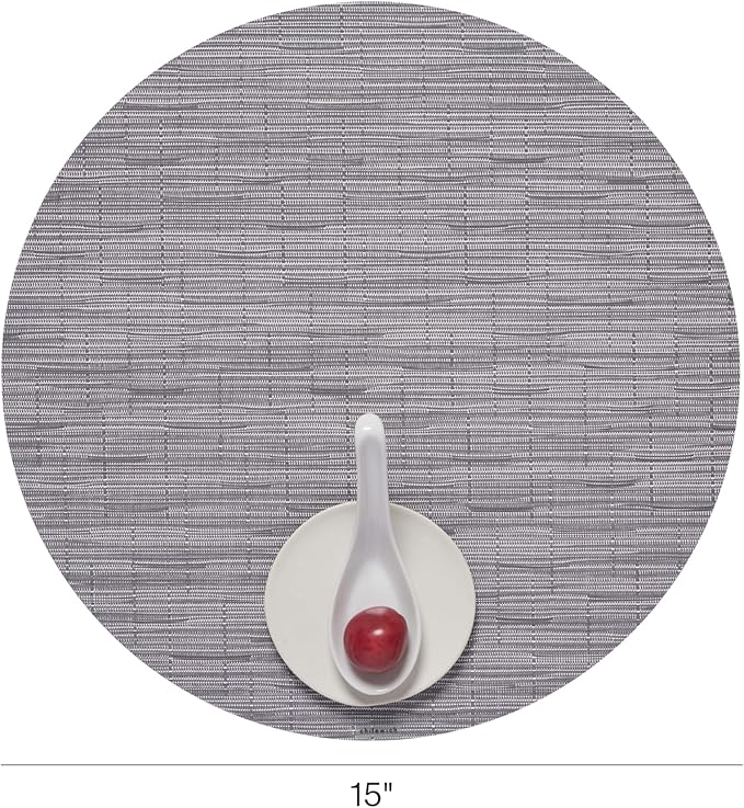 Chilewich Bamboo Placemats Set of 4 - Round Woven Placemats - Reusable, Stain-Resistant, Indoor/Outdoor Tabletop Protection - 15" - Fog