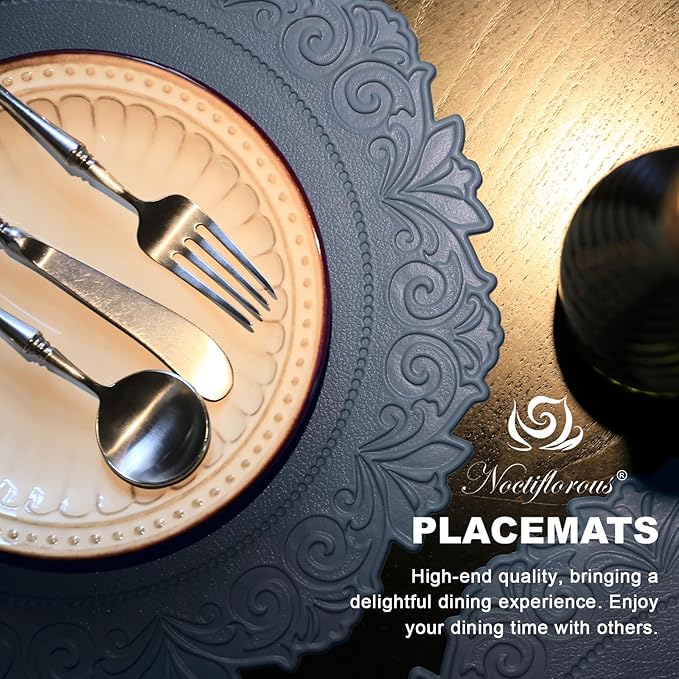 Noctiflorous Round Faux Leather 15 Inch Placemats Set of 4 Waterproof Wipeable Heat Resistant Tablemat for Dining Table Kitchen Non Slip Washable Oilproof Table Place Mat(Graphite Gray, 4)