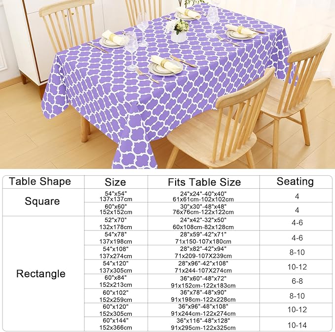 Smiry Rectangle Table Cloth, Waterproof Vinyl Tablecloth with Flannel Backing for Rectangle Tables, Wipeable Spillproof Plastic Tablecloths for Dining, Camping, Indoor and Outdoor, (60"x84", Lavender)