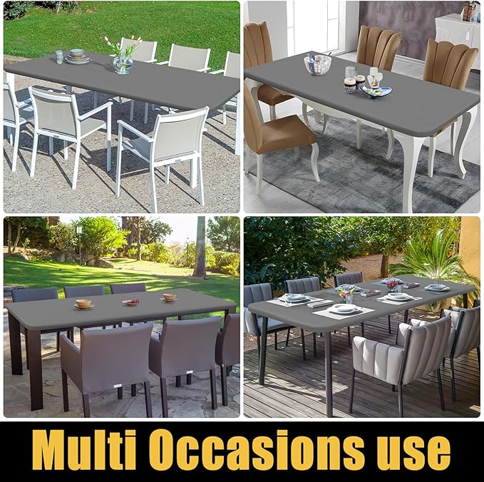 Smiry Rectangle Picnic Table Cloth, Waterproof Elastic Fitted Tablecloths for 8 Foot Tables, Washable Polyester Table Cover for Camping, Indoor and Outdoor (Grey, 30"x96")