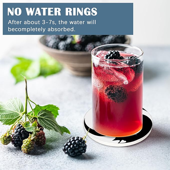 Coasters for Drinks,Black and White Cat Ying Yang Absorbent Coaster Set of 4 with Cork Base,Ceramic Drink Coasters for Cold Drinks Wine Glasses Cups Mugs,Housewarming Gifts for Home Decor