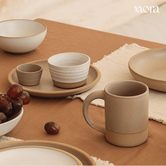 MORA Small Plates Set of 4, 6.5 inch Ceramic Pottery Dessert Plates - Microwave, Oven and Dishwasher Safe - Mushroom