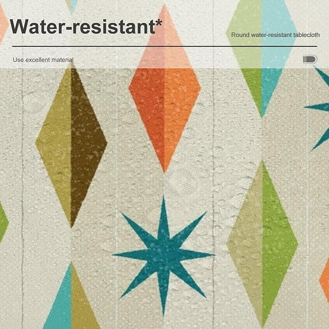 Mid Century Round Tablecloth, Modern Colorful Abstract Geometric Retro Art Printed Tablecloth for Home Party Dining Room Kitchen Decor 70Inch(178cm)