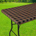 Smiry Rectangle Picnic Table Cloth, Elastic Waterproof Fitted Vinyl Tablecloths, Flannel Backed Buffalo Plaid Table Covers for Dining, Camping, Outdoor (Black and Brown, 30" x 96")