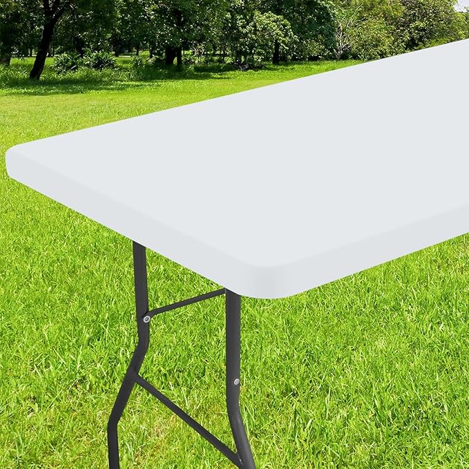 Smiry Rectangle Tablecloth, Elastic Fitted Flannel Backed Vinyl Tablecloths for 4ft Folding Tables, Waterproof Wipeable Table Covers for Indoor, Outdoor, Picnic and Camping (White, 24"x48")