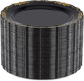 DaYammi 60PCS Black and Gold Plastic Plates, Heavy Duty Black and Gold Disposable Plates Premium 7.5 inch Dessert Cake Salad Appetizer Plate Hard Plastic Plate Disposable for Party Wedding