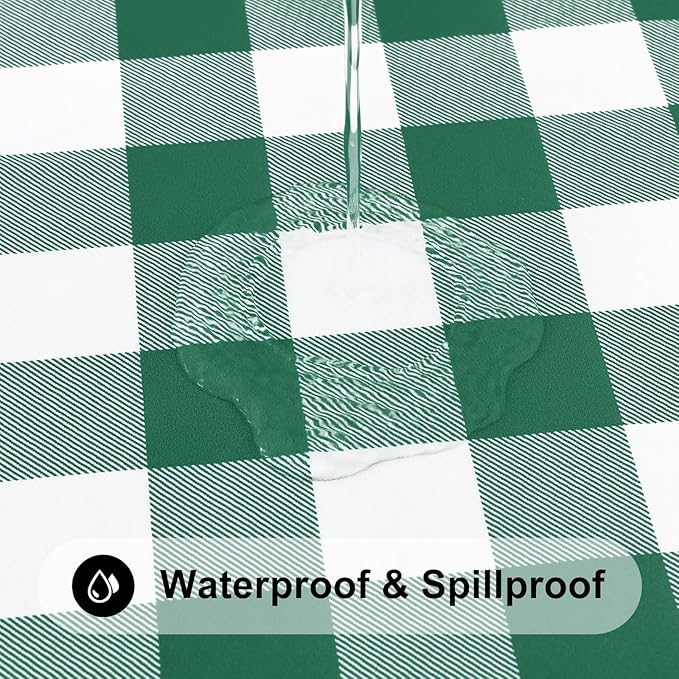 Smiry Rectangle Picnic Table Cloth, Elastic Waterproof Fitted Vinyl Tablecloths, Flannel Backed Buffalo Plaid Table Covers for Dining, Camping, Outdoor (Emerald Green and White, 30" x 60")