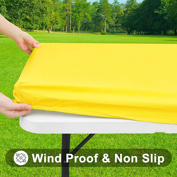 Smiry Rectangle Tablecloth, Elastic Fitted Flannel Backed Vinyl Tablecloths for 6ft Folding Tables, Waterproof Wipeable Table Covers for Indoor, Outdoor, Picnic and Camping (Yellow, 30"x72")