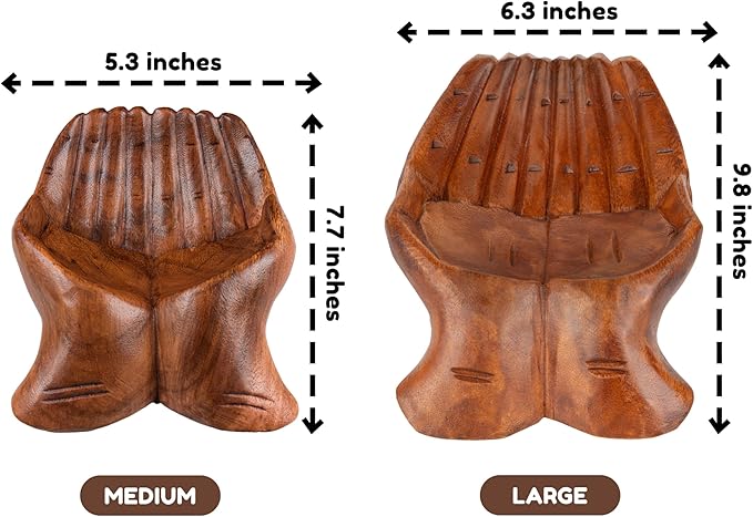 Curawood Carved Hands Offering Bowl - Crystal Holder for Stones, Rock Collection Holder, Crystal Display Storage Tray, Wooden Hands Bowl for Keys - Rock Display Case for Shelf, Stand, Altar Decor (L)
