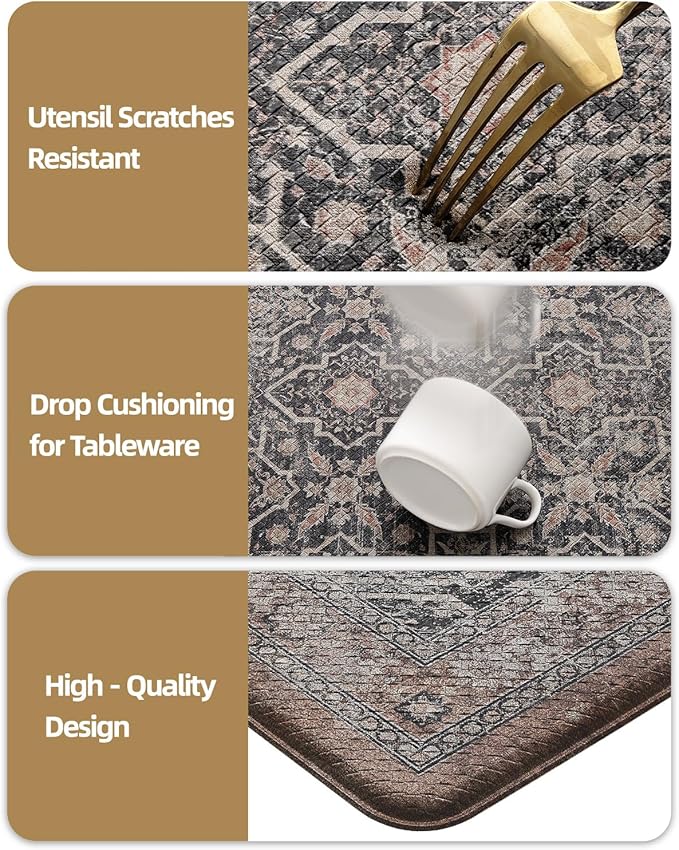 Color&Geometry Anti Fatigue Kitchen Mats for Floor 24x87, Vintage Decor, Easy Clean, Waterproof & Oil Proof, 0.4" Thick Cushioned, Non-Slip Kitchen Runner Rug for Sink, Laundry, Office, Black