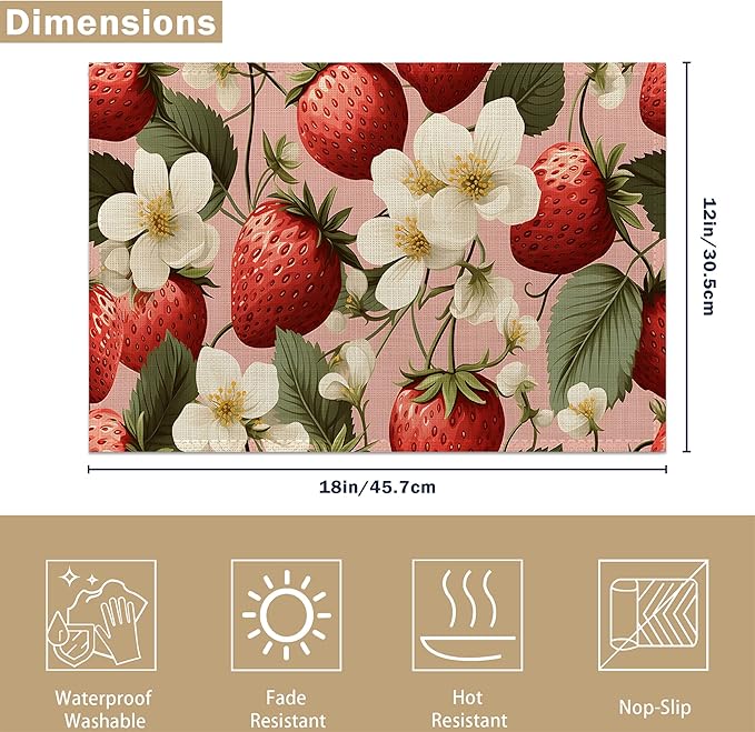 Tropical Fruit 12x18 Inch Placemats Set of 6 - Waterproof, Non-Slip & Washable Boho Colorful Table Mats for Kitchen & Dining Table Placemats