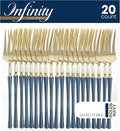 PlasticPro 20 Count Gold and Navy Plastic Salad Forks Premium Quality Heavy Duty Disposable Elegant Silverware Two Tone Salad Forks for Party