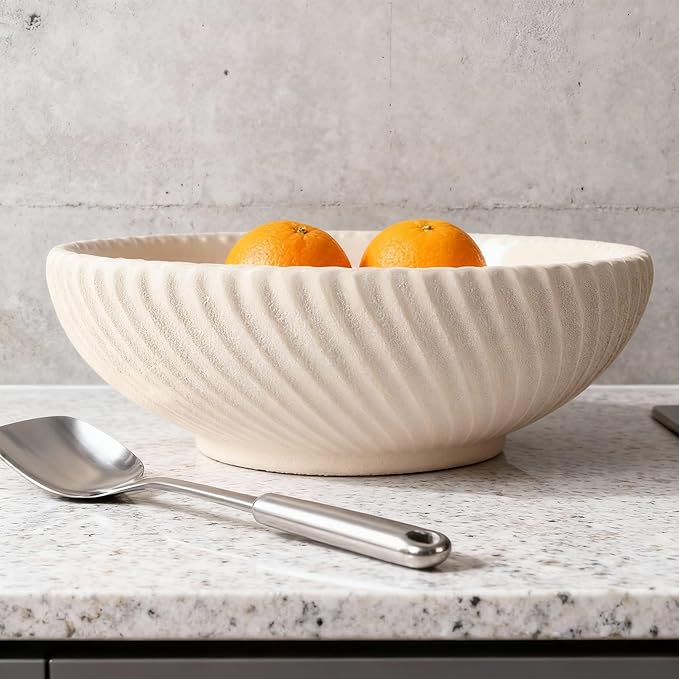 DOVDOV Beige Beveled Edge Decorative Bowl, Large Modern Fruit Bowl, Home Decor Bowl Suitable for Kitchen Countertops, Coffee Tables, or Entryway Tables, Minimalist Key-shaped Centerpiece Fruit Bowl.