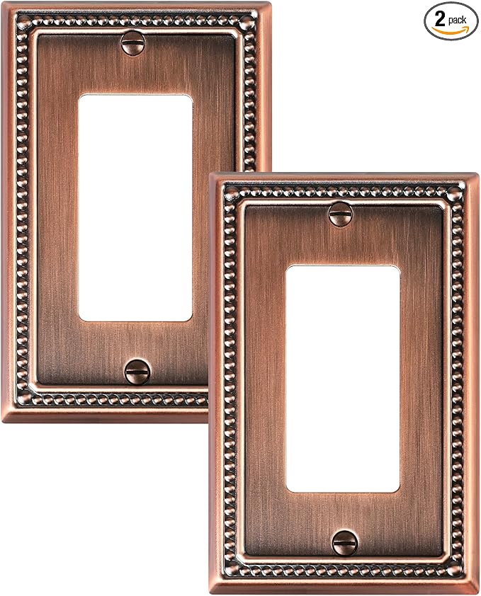 2-Pack Decorator Outlet Cover Plate, Decorative Switch Plates and Outlet Covers, Antique Copper Metal Wall Plates for Electrical Outlets, Receptacle, GFCI Outlet, Dimmer Switch