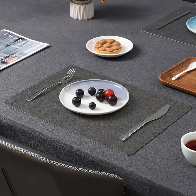 Myir JUN Placemats Dual Sided, Faux Leather Place Mats Set of 8 Indoor Placemat for Dining Table Non-Slip Washable Place Mat Heat Resistant Outdoor Table Mats (Set of 8, Gray Brown)