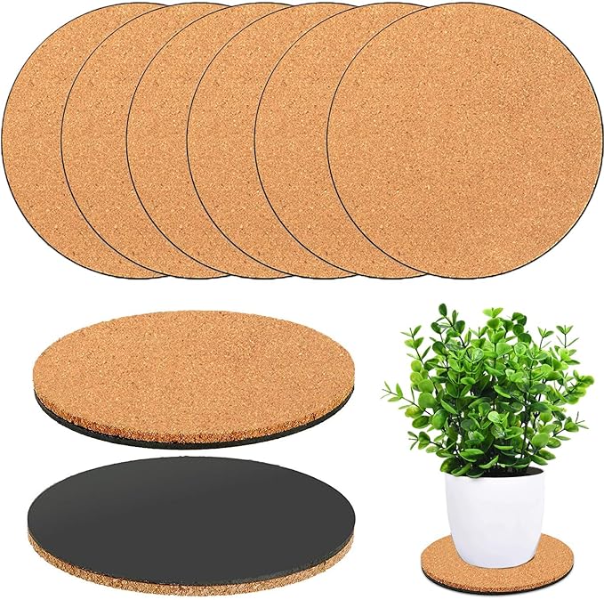 6 Pieces Cork Plant Coasters, 6 Inch Cork Plant Mats, Cork Coaster for Planters, Plant Coasters for House Plants Indoors (Nude & Black)