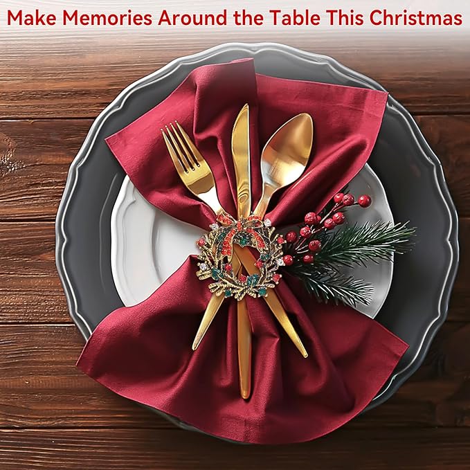ZeeDix Christmas Wreath Napkin Rings Set of 24, Holiday Christmas Napkin Ring Holders for Cloth Napkins, Serviette Buckles for Thanksgiving Holiday Dinner Party Table Setting