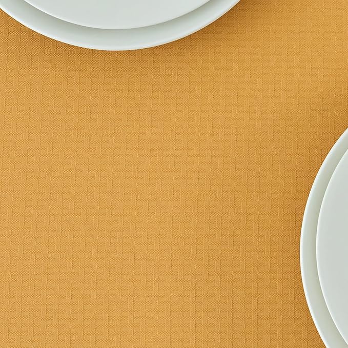 maxmill Jacquard Tablecloth Stain Resistant Waterproof Wrinkle Free Spillproof Washable Soft Weaved Texture Table Cloth for Dining Room, Indoor Outdoor Use, Rectangle 60 x 140 Inch, Ochre Yellow