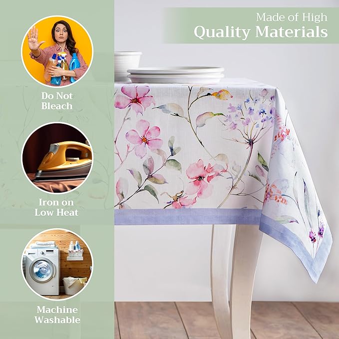 Maison d' Hermine Table Cloth Square Table 100% Cotton 54 x 54 Inches Tablecloth Reusable Decorative for Dining Room Farmhouse Home Valentines Day Decorations Spring Summer - Summer Floral