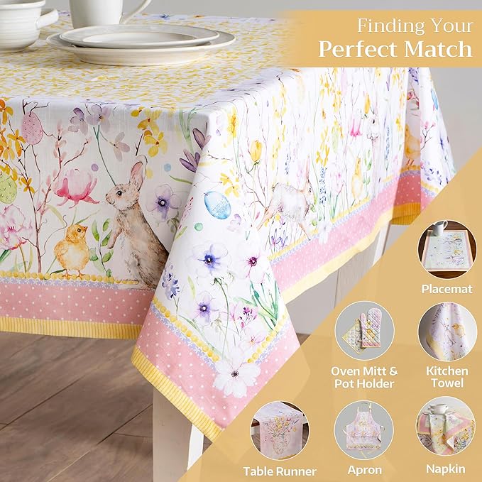 Maison d' Hermine Table Cloth Rectangle Table 100% Cotton 70 x 120 Inches Tablecloth Reusable Decorative for Dining Room Farmhouse Home Valentines Day Decorations Spring Summer - Easter Zest