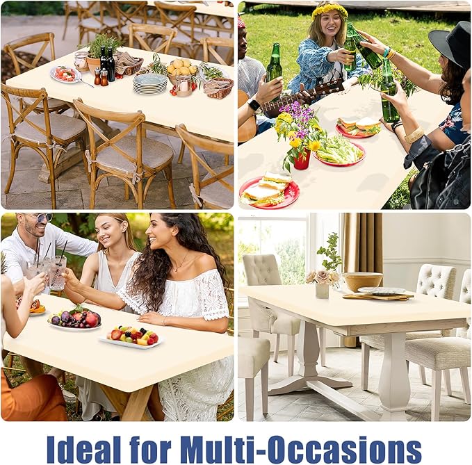 Spandex 4 Foot Rectangle Table Cloth 2 Pack, Elastic Fitted Tablecloths for Picnic, Stretch Washable Patio Table Cover for Outdoor, Camping, Banquet and Parties (Champagne, 24"x48")