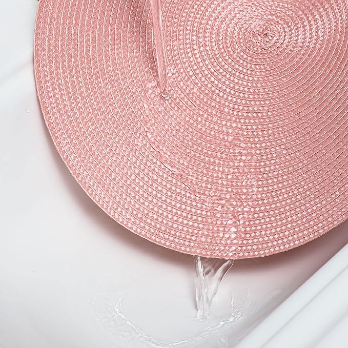 AHHFSMEI Round Braided Placemats 15 Inch Round Table Mats for Dining Tables Natural Woven Heat Resistant Place mats Set of 8 (Pink,8)