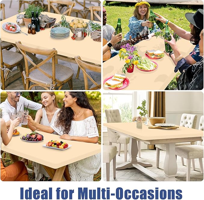Spandex 4 Foot Rectangle Table Cloth 2 Pack, Elastic Fitted Tablecloths for Picnic, Stretch Washable Patio Table Cover for Outdoor, Camping, Banquet and Parties (Ivory, 30"x48")
