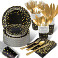 AIRE 175PCS Black Gold Paper Plates Party Supplies Dinnerware Sets for 25 Guests, Disposable Paper Party Plates, Dessert Plates, Cups, Napkins, Plastic Spoons, Forks, Knives for Wedding, Birthday
