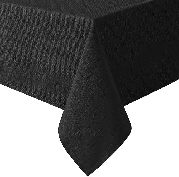 H.VERSAILTEX Linen Textured Table Cloths 60 x 120 Inch Premium Solid Tablecloth Spill-Proof Waterproof Table Cover for Dining Buffet Feature Extra Soft and Thick Fabric Wrinkle Free, Black