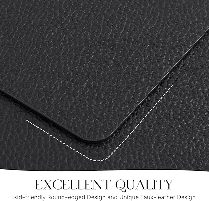 MOSAYT Vinyl Placemats Set of 4, Heat Resistant Place Mats 100% Waterproof Washable & Wipeable Faux Leather Reversible Table Mats for Kitchen Dining Party Indoor Outdoor, 12" x 17", Black