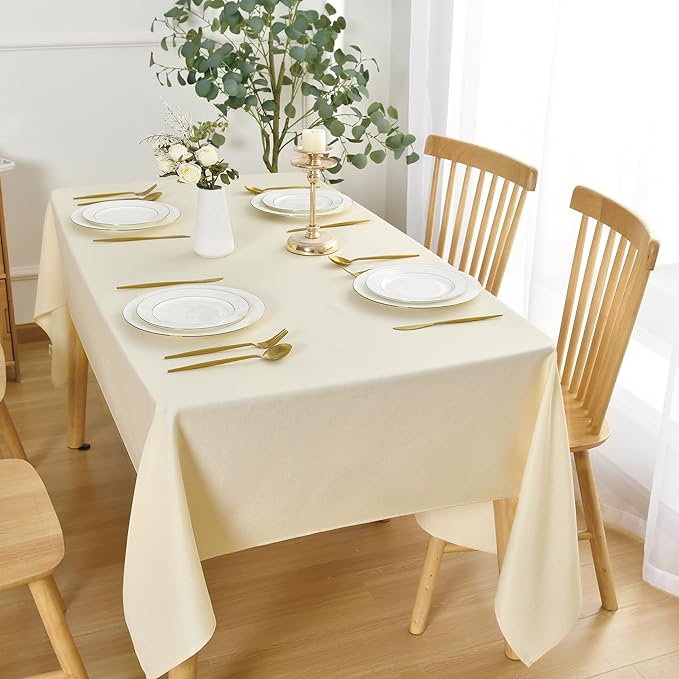 JIUZHEN Rectangle Table Cloth Faux Linen Farmhouse Tablecloth Wrinkle and Stain Resistant Decorative Fabric Table Cover for Kitchen, Dining Room, Parties and Camping, Champagne, 54 x 80 Inch