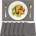 Cloth Placemats, Set of 6 Heat-Resistant Cotton Linen Blend Double Layered Machine Washable Place Mats, Wrinkle Free Thick Fabric Dining Table Mats for Indoors & Outdoors (Dark Grey, 6)