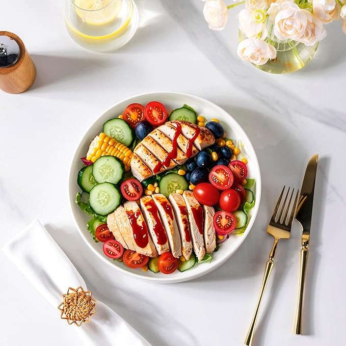 LERATIO Pasta Bowls Set of 4,30 Oz Ceramic Large Salad Bowls,Stackable,Wide Modern Porcelain Bowls for Pasta,Salad,Fruit,Bread,Microwave & Oven & Dishwasher Safe Shallow- White