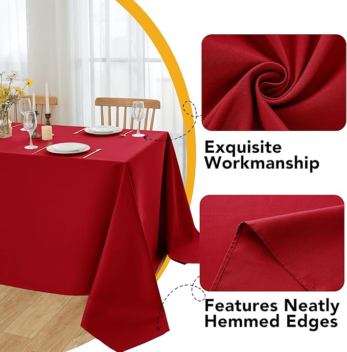 6-Pack Red Tablecloths for Rectangle Tables, 90 x 156 Inches, Stain-Resistant Polyester Fabric for 8 Foot Tables - Washable Table Covers for Weddings, Banquets, Birthday Parties, Events
