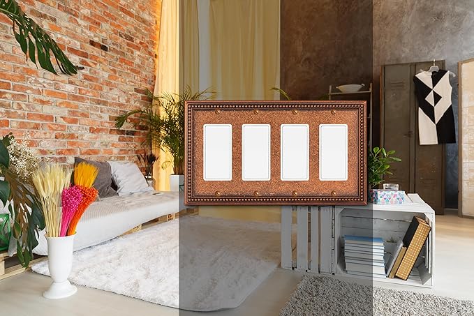 Henne Bery Raised Pearls Decorative Wall Plate Switch Plate Outlet Cover (Quad Decorator, Sponged Copper)