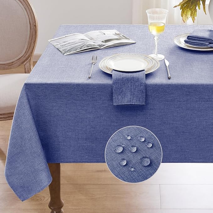 Softalker Blue Tablecloths Rectangular 84x60 inch Linen Textured Table Cloth Waterproof, Stain and Wrinkle Resistant, Outdoor Table Cloth for 6 Foot Rectangle Tables Decor for Party Holiday Birthday