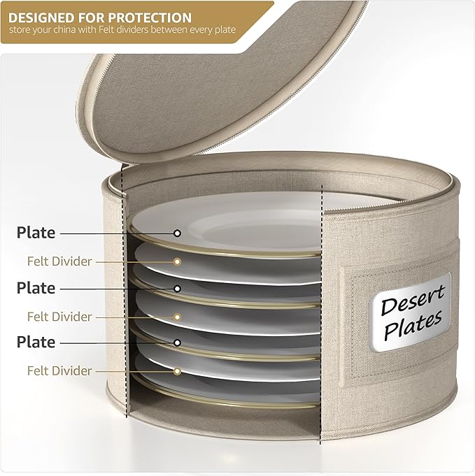 Sorbus China Storage Containers – Dinnerware Organizer for Dinner Plates with Lid (Holds Service for 12) with Felt Protectors – 12" x 6.25"