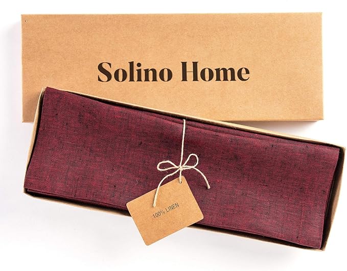 Solino Home Linen Placemats Set of 4 - Red Garnet Placemats 14 x 19 Inch - 100% Pure Linen Table Mats for Valentines, Winter - Athena