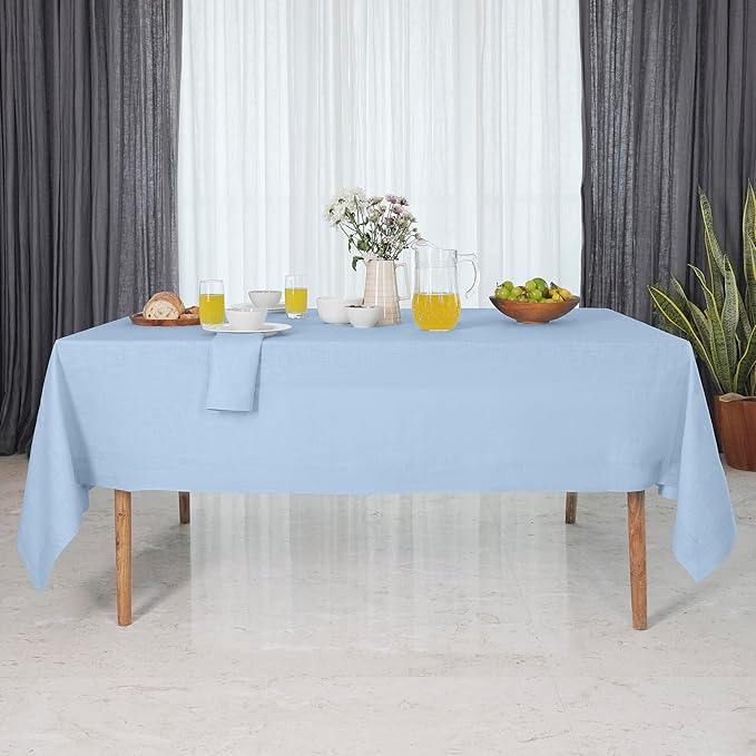 D'Moksha Homes Linen Tablecloth 60 x 120 Inch - 100% Pure Linen Powder Blue Table Cloth for Rectangle Tables - Machine Washable Cloth Tablecloth for Spring, Easter