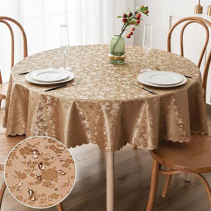 Smiry Round Table Cloth, Waterproof Heavy Duty Vinyl Tablecloths, Wipeable Washable Table Cover for Kitchen and Dining Room (Brown, 70" Round)