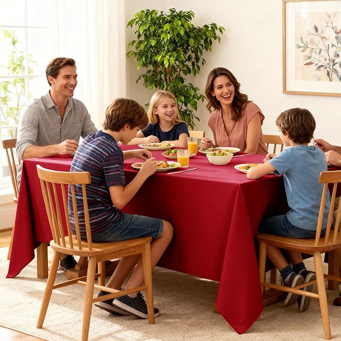 6-Pack Red Tablecloths for Square Tables, 70 x 70 Inches, Stain-Resistant Polyester Fabric for 3 Foot Tables - Washable Table Covers for Weddings, Banquets, Birthday Parties, Events