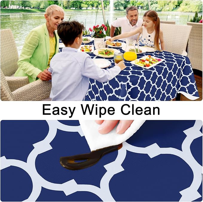 Smiry Rectangle Table Cloth, Waterproof Vinyl Tablecloth with Flannel Backing for Rectangle Tables, Wipeable Spillproof Plastic Tablecloths for Dining, Camping, Indoor and Outdoor (54"x78", Navy)