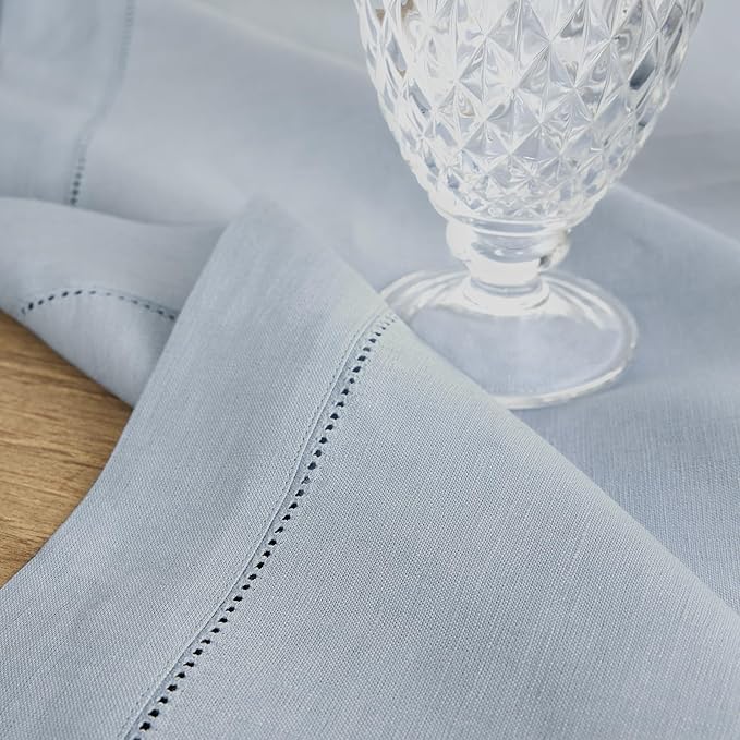 Solino Home Dusty Blue Linen Napkins Set of 4-100% Pure Linen Hemstitch Dinner Napkins 20 x 20 Inch for Winter, Spring, Easter - Classic Hemstitch