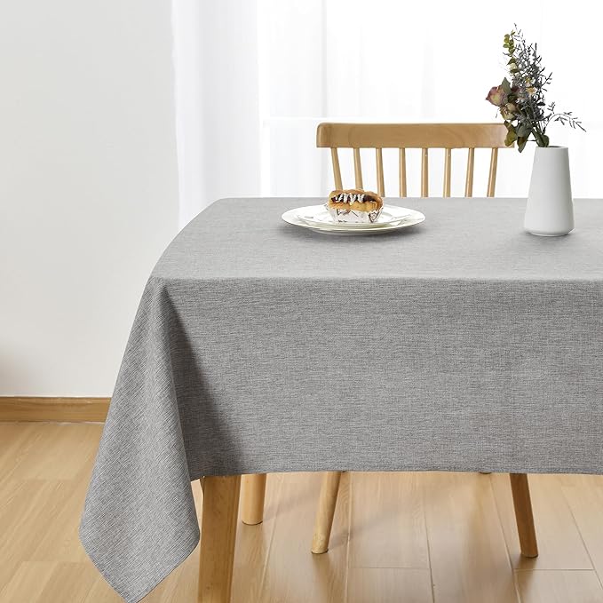 JIUZHEN Square Table Cloth Faux Linen Farmhouse Tablecloth Wrinkle and Stain Resistant Decorative Fabric Table Cover for Kitchen, Dining Room, Parties and Camping, Light Grey, 70 x 70 Inch